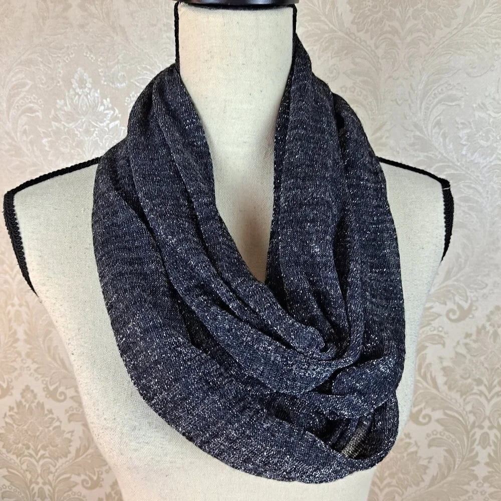 Black and Silver Sparkle Infinity Loop Scarf Lightweight Soft